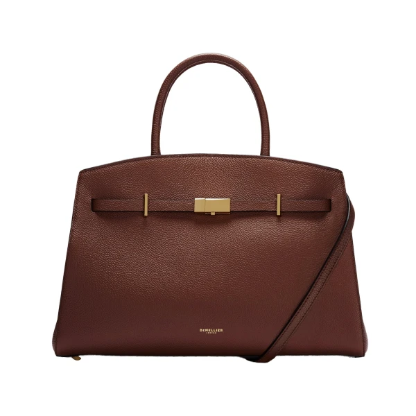 The Midi Hudson in Warm Brown Small Grain Crossbody Bag