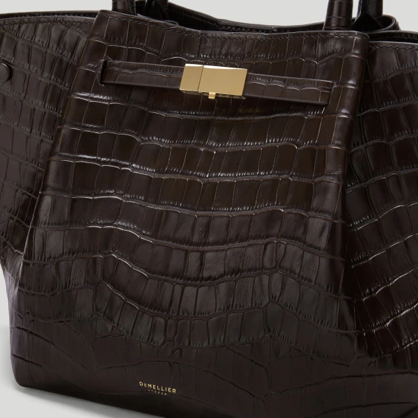 DeMellier The Midi New York in Dark Chocolate Croc-Effect Shoulder Bag, view 2 | Shoulder & Crossbody Bags | Luxury Shoes 