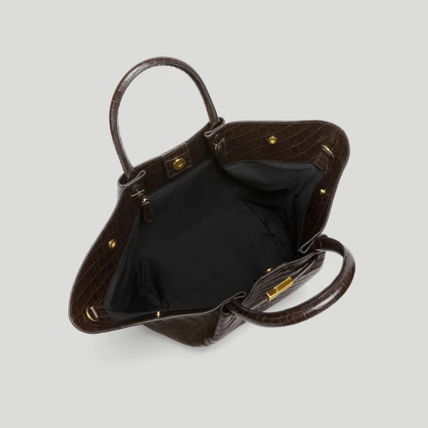 DeMellier The Midi New York in Dark Chocolate Croc-Effect Shoulder Bag, view 3 | Shoulder & Crossbody Bags | Luxury Shoes 