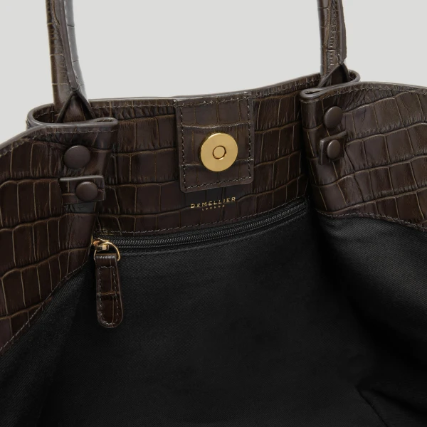DeMellier The Midi New York in Dark Chocolate Croc-Effect Shoulder Bag, view 4 | Shoulder & Crossbody Bags | Luxury Shoes 