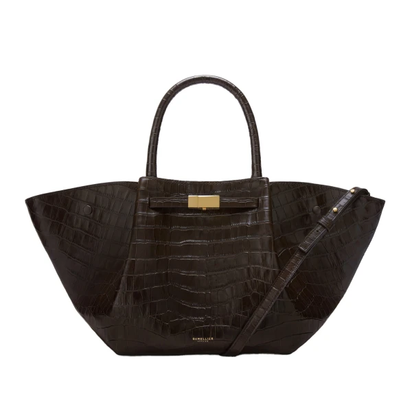 DeMellier The Midi New York in Dark Chocolate Croc-Effect Shoulder Bag | Shoulder & Crossbody Bags | Luxury Shoes 