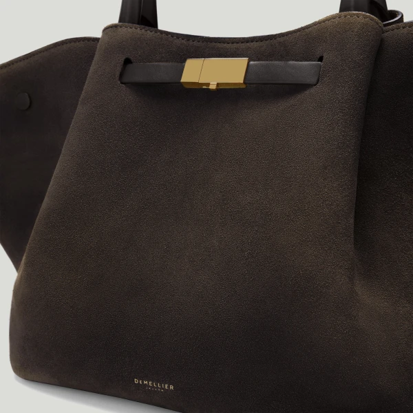 DeMellier The Midi New York in Dark Chocolate Suede & Dark Chocolate Smooth Shoulder Bag, view 2 | Shoulder & Crossbody Bags | Luxury Shoes 
