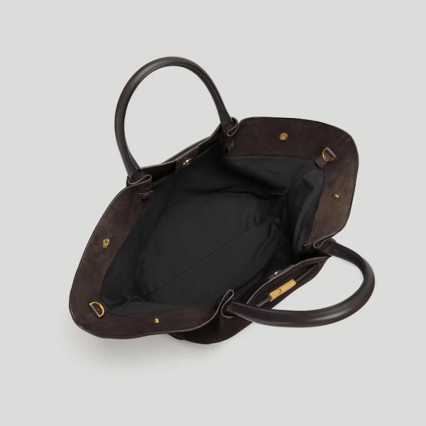 DeMellier The Midi New York in Dark Chocolate Suede & Dark Chocolate Smooth Shoulder Bag, view 3 | Shoulder & Crossbody Bags | Luxury Shoes 