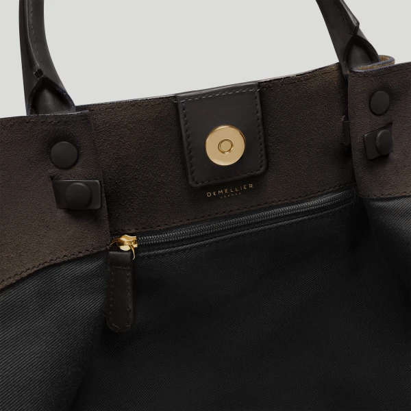 DeMellier The Midi New York in Dark Chocolate Suede & Dark Chocolate Smooth Shoulder Bag, view 4 | Shoulder & Crossbody Bags | Luxury Shoes 