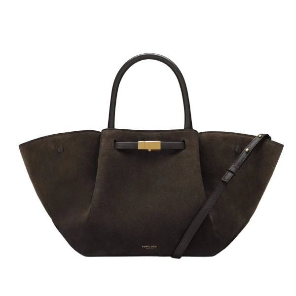 DeMellier The Midi New York in Dark Chocolate Suede & Dark Chocolate Smooth Shoulder Bag | Shoulder & Crossbody Bags | Luxury Shoes 