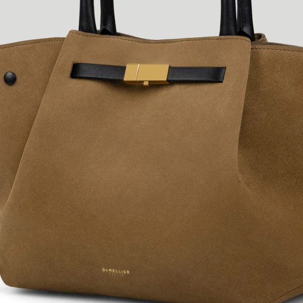DeMellier The Midi New York in Tobacco Suede & Black Smooth Shoulder Bag, view 3 | Shoulder & Crossbody Bags | Luxury Shoes 