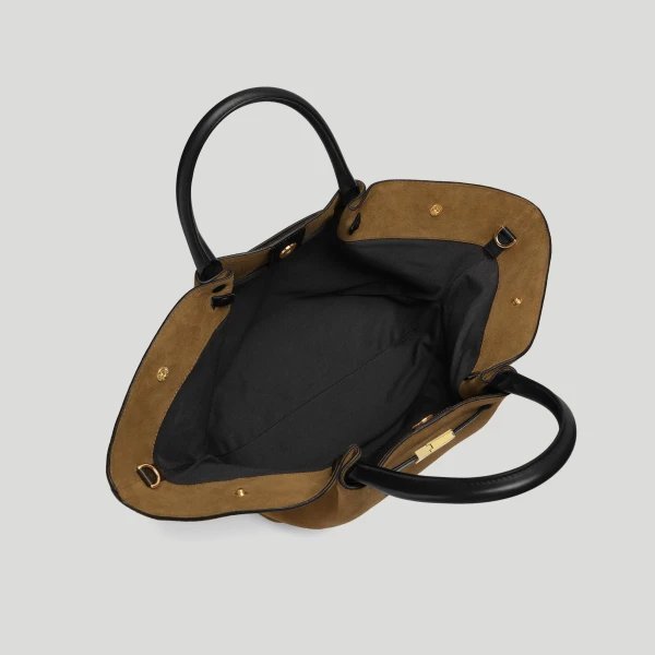 DeMellier The Midi New York in Tobacco Suede & Black Smooth Shoulder Bag, view 4 | Shoulder & Crossbody Bags | Luxury Shoes 