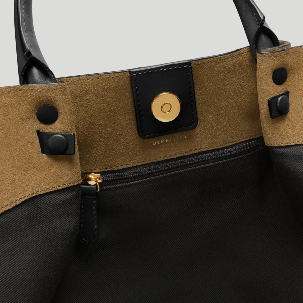 DeMellier The Midi New York in Tobacco Suede & Black Smooth Shoulder Bag, view 5 | Shoulder & Crossbody Bags | Luxury Shoes 
