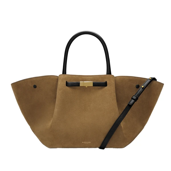 The Midi New York in Tobacco Suede & Black Smooth Shoulder Bag