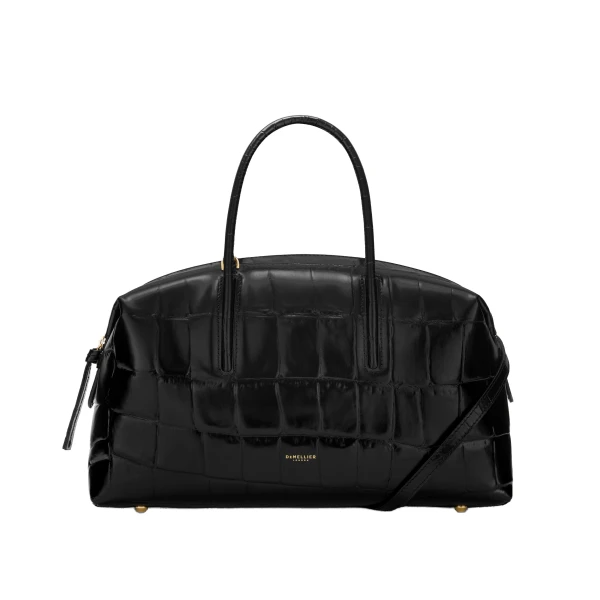 The Midi Stockholm in Black Large Croc-Effect Top-Handle Bag