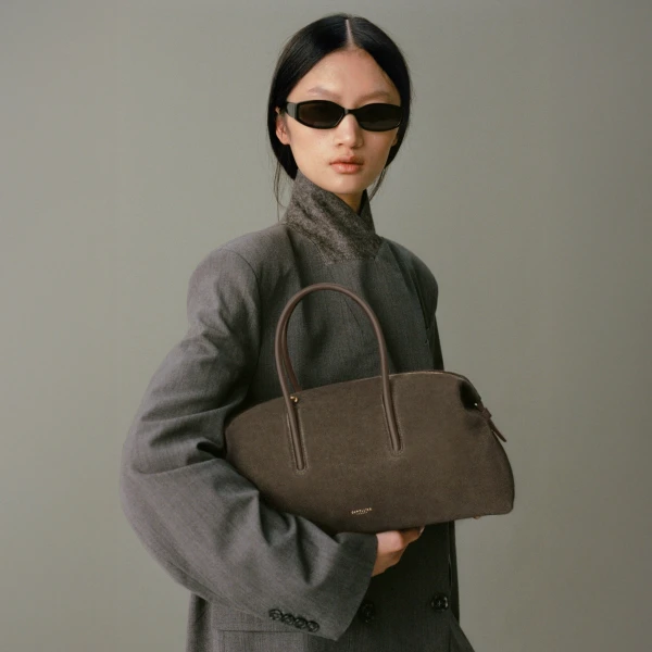 DeMellier The Midi Stockholm in Hazel Suede & Hazel Smooth Top-Handle Bag, view 2 | Totes & Top-Handle Bags | Luxury Shoes 