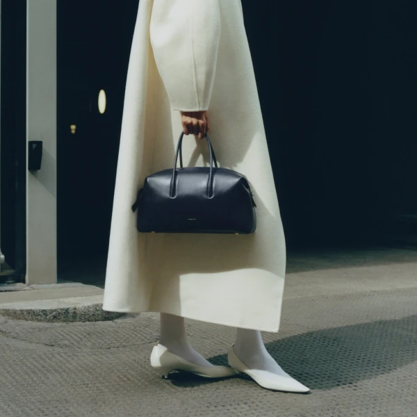 DeMellier The Midi Stockholm in Midnight Blue Fine Grain Top-Handle Bag, view 2 | Totes & Top-Handle Bags | Luxury Shoes 