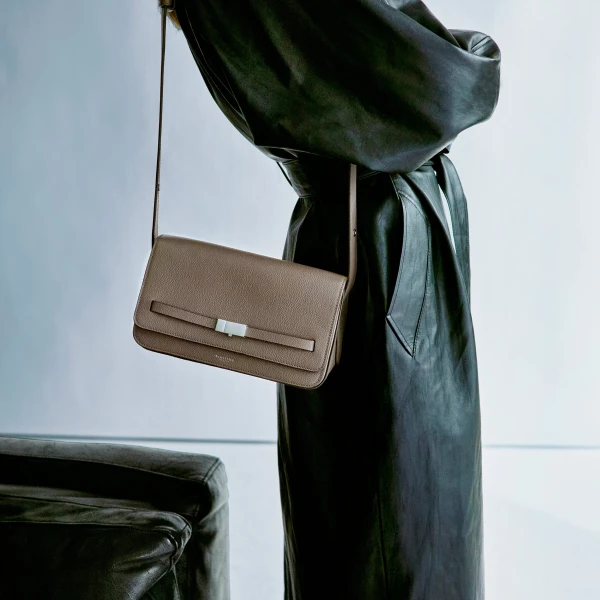 DeMellier The New York Crossbody in Dark Taupe Small Grain Crossbody Bag, view 2 | Shoulder & Crossbody Bags | Luxury Shoes 