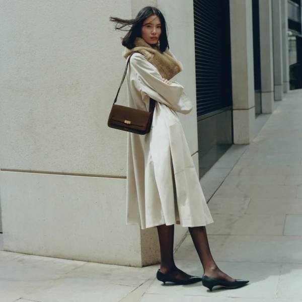 DeMellier The New York Crossbody in Mocha Suede Crossbody Bag, view 2 | Shoulder & Crossbody Bags | Luxury Shoes 