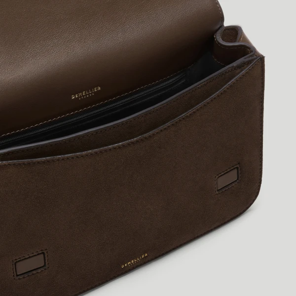 DeMellier The New York Crossbody in Mocha Suede Crossbody Bag, view 3 | Shoulder & Crossbody Bags | Luxury Shoes 