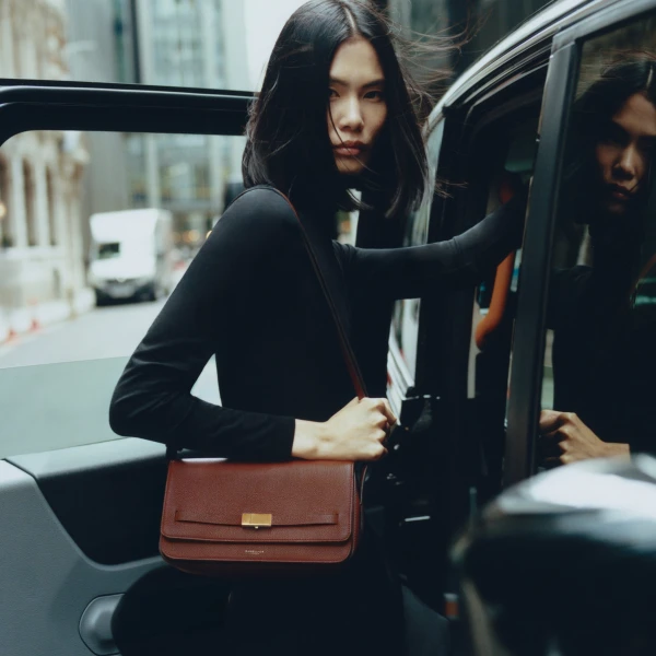 DeMellier The New York Crossbody in Warm Brown Small Grain Crossbody Bag, view 2 | Shoulder & Crossbody Bags | Luxury Shoes 