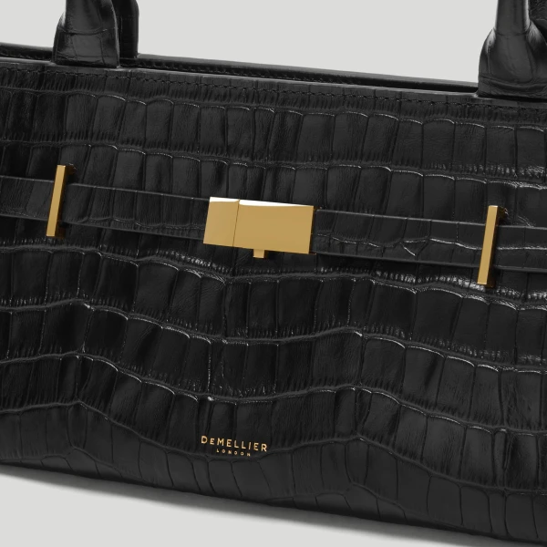 DeMellier The New York Shoulder in Black Croc-Effect Shoulder Bag, view 3 | Shoulder & Crossbody Bags | Luxury Shoes 