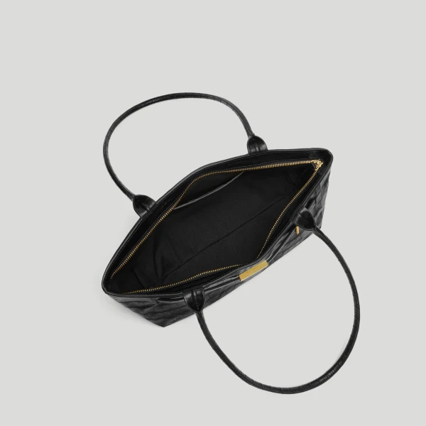 DeMellier The New York Shoulder in Black Croc-Effect Shoulder Bag, view 4 | Shoulder & Crossbody Bags | Luxury Shoes 