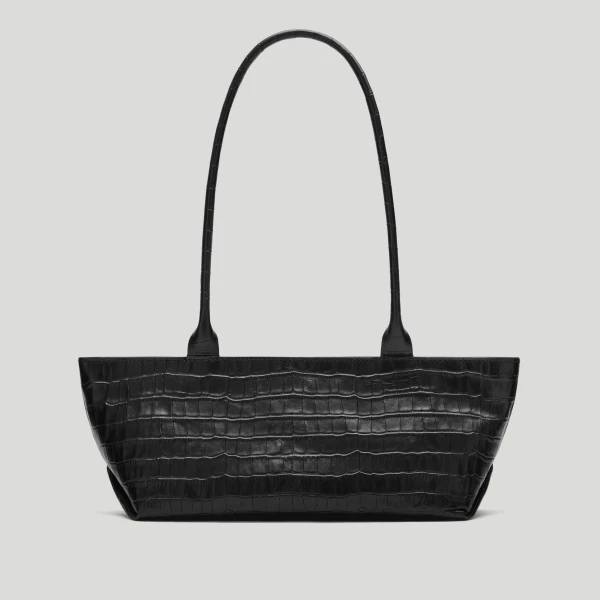 DeMellier The New York Shoulder in Black Croc-Effect Shoulder Bag, view 6 | Shoulder & Crossbody Bags | Luxury Shoes 