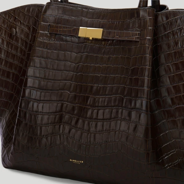 DeMellier The New York in Dark Chocolate Croc-Effect Shoulder Bag, view 3 | Shoulder & Crossbody Bags | Luxury Shoes 