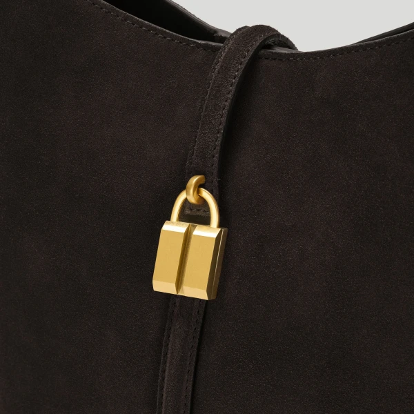 DeMellier The Siena Bucket in Dark Chocolate Suede Bucket Bag, view 3 | Bucket Bags | Luxury Shoes 