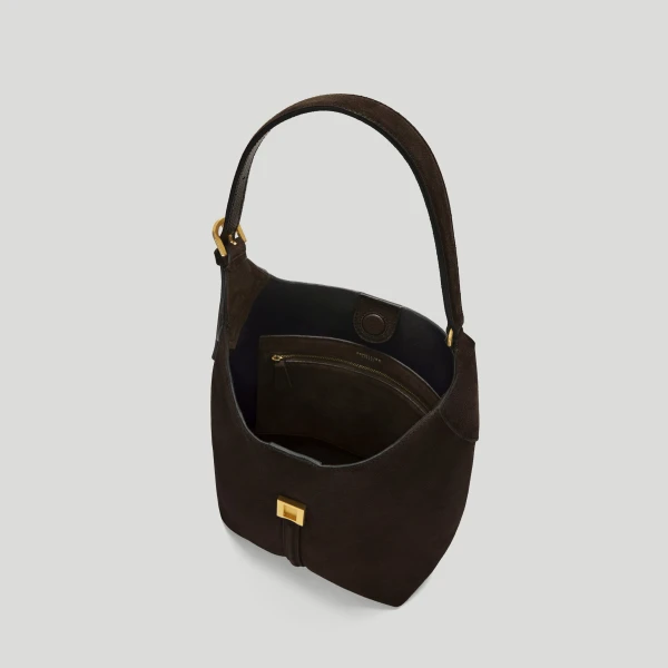 DeMellier The Siena Bucket in Dark Chocolate Suede Bucket Bag, view 4 | Bucket Bags | Luxury Shoes 