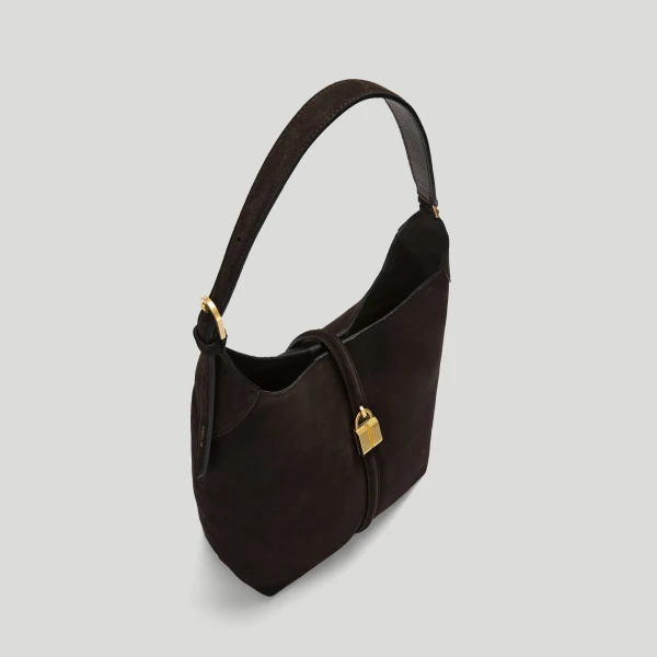 DeMellier The Siena Bucket in Dark Chocolate Suede Bucket Bag, view 5 | Bucket Bags | Luxury Shoes 