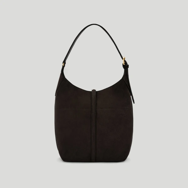 DeMellier The Siena Bucket in Dark Chocolate Suede Bucket Bag, view 6 | Bucket Bags | Luxury Shoes 
