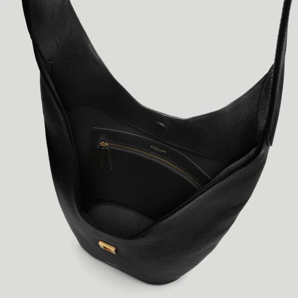 DeMellier The Siena Crossbody in Black Small Grain Crossbody Bag, view 3 | Shoulder & Crossbody Bags | Luxury Shoes 