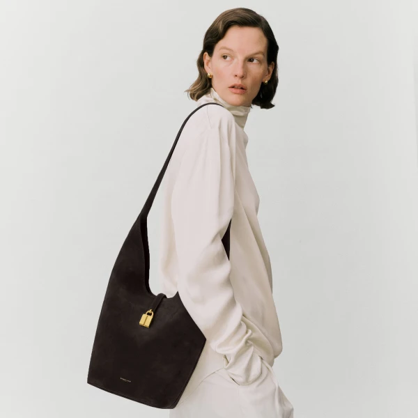 DeMellier The Siena Crossbody in Mocha Suede Crossbody Bag, view 6 | Shoulder & Crossbody Bags | Luxury Shoes 