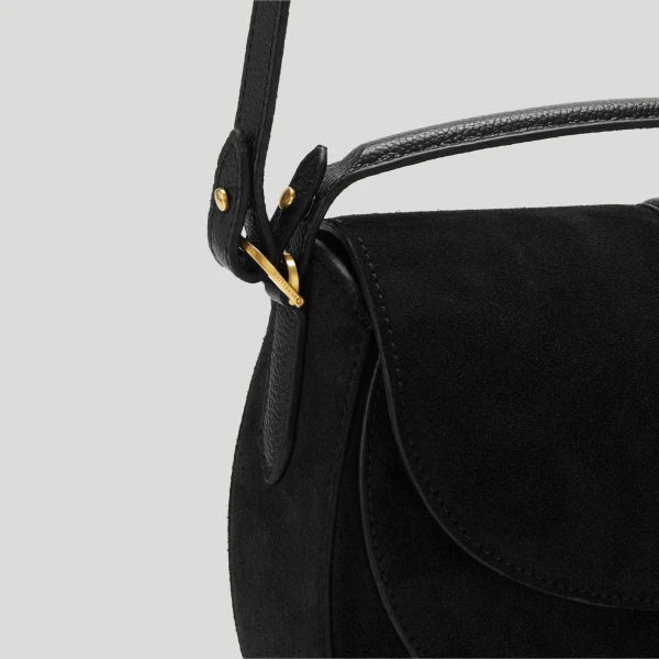 DeMellier The Siena Saddle in Black Suede Crossbody Bag, view 5 | Shoulder & Crossbody Bags | Luxury Shoes 