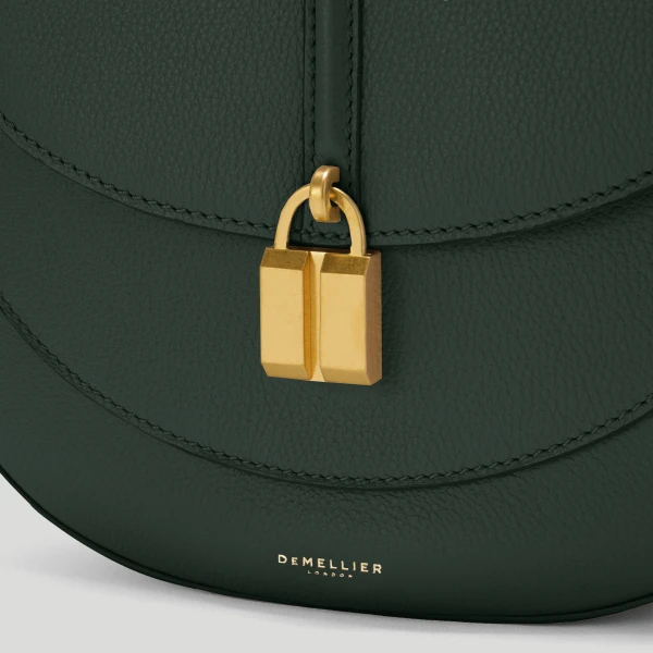 DeMellier The Siena Saddle in Dark Green Small Grain Crossbody Bag, view 2 | Shoulder & Crossbody Bags | Luxury Shoes 