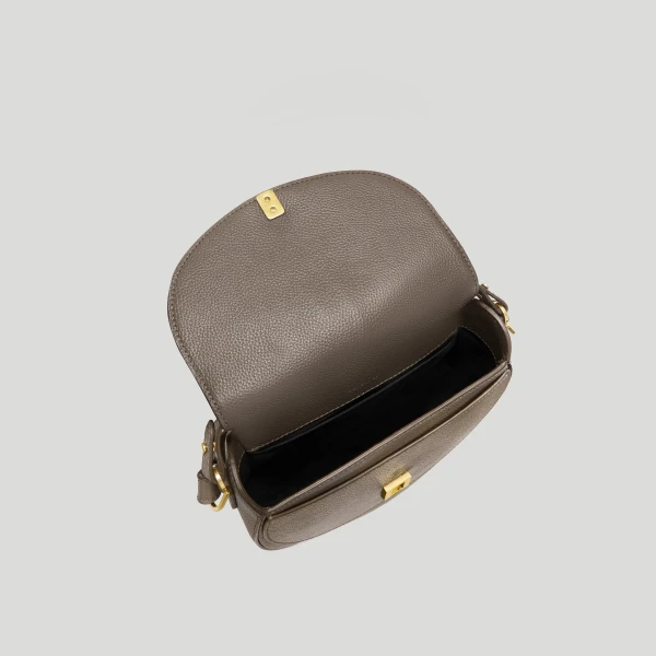 DeMellier The Siena Saddle in Dark Taupe Small Grain Crossbody Bag, view 3 | Shoulder & Crossbody Bags | Luxury Shoes 