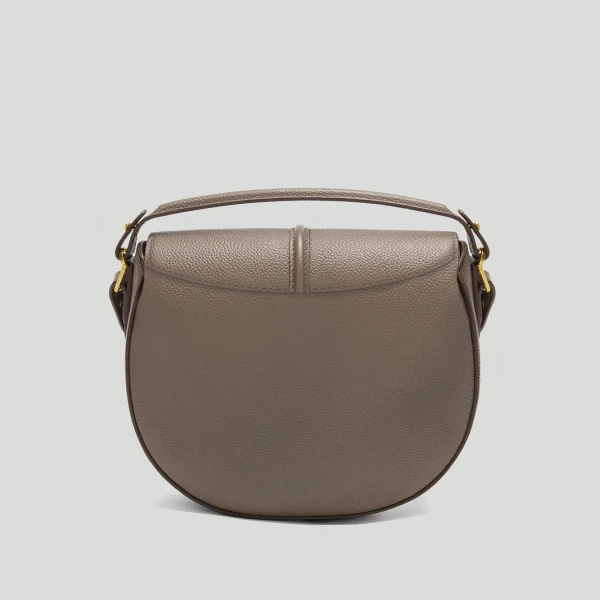 DeMellier The Siena Saddle in Dark Taupe Small Grain Crossbody Bag, view 5 | Shoulder & Crossbody Bags | Luxury Shoes 