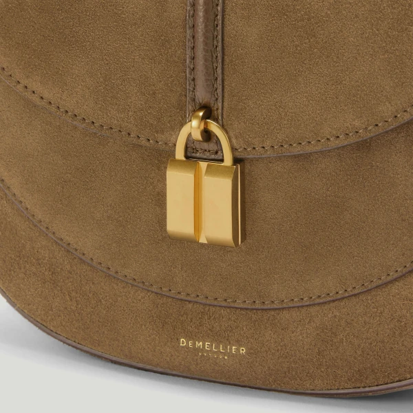 DeMellier The Siena Saddle in Tobacco Suede Crossbody Bag, view 3 | Shoulder & Crossbody Bags | Luxury Shoes 
