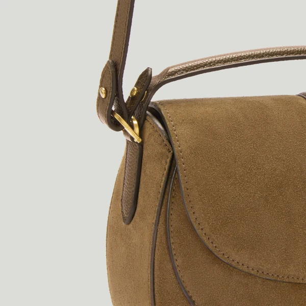 DeMellier The Siena Saddle in Tobacco Suede Crossbody Bag, view 5 | Shoulder & Crossbody Bags | Luxury Shoes 