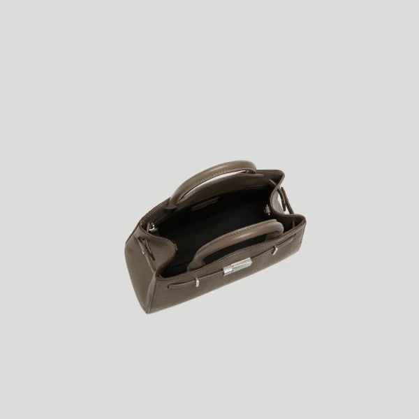 DeMellier The Small Hudson in Dark Taupe Small Grain Crossbody Bag, view 3 | Shoulder & Crossbody Bags | Luxury Shoes 