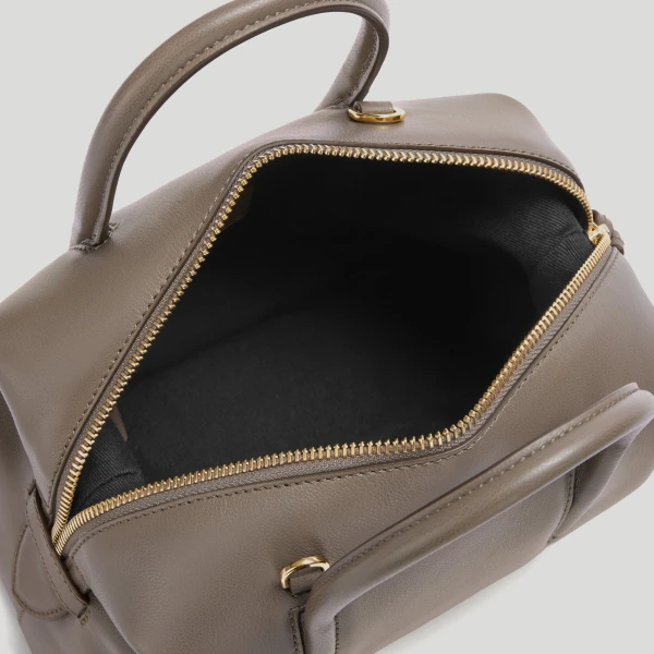 DeMellier The Small Stockholm in Dark Taupe Fine Grain Top-Handle Bag, view 3 | Totes & Top-Handle Bags | Luxury Shoes 