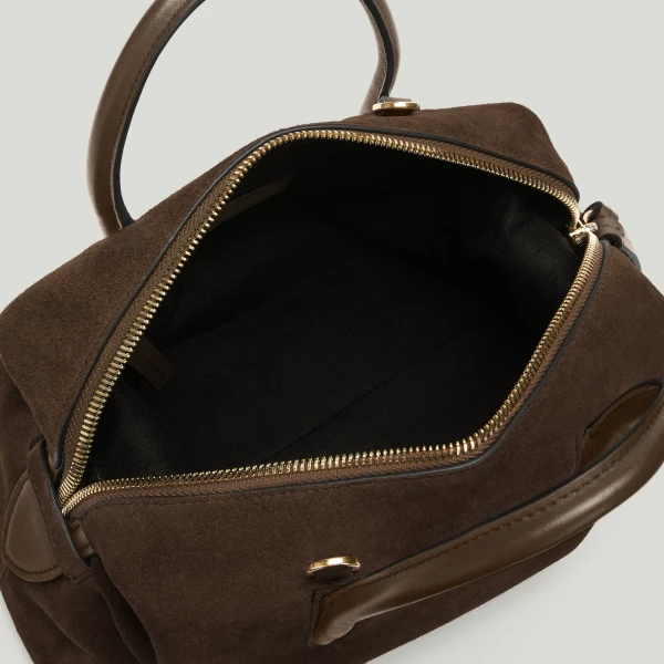 DeMellier The Small Stockholm in Mocha Suede Top-Handle Bag, view 3 | Totes & Top-Handle Bags | Luxury Shoes 