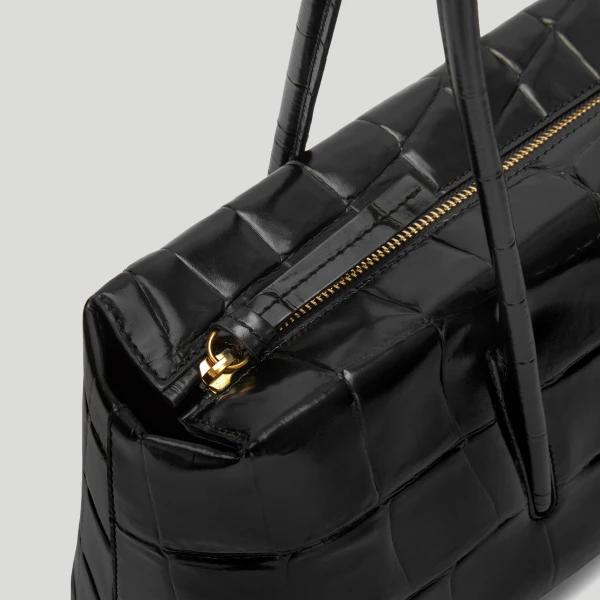 DeMellier The Stockholm Shoulder in Black Large Croc-Effect Shoulder Bag, view 4 | Shoulder & Crossbody Bags | Luxury Shoes 