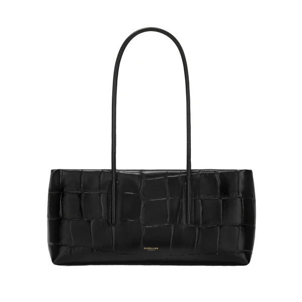 DeMellier The Stockholm Shoulder in Black Large Croc-Effect Shoulder Bag | Shoulder & Crossbody Bags | Luxury Shoes 
