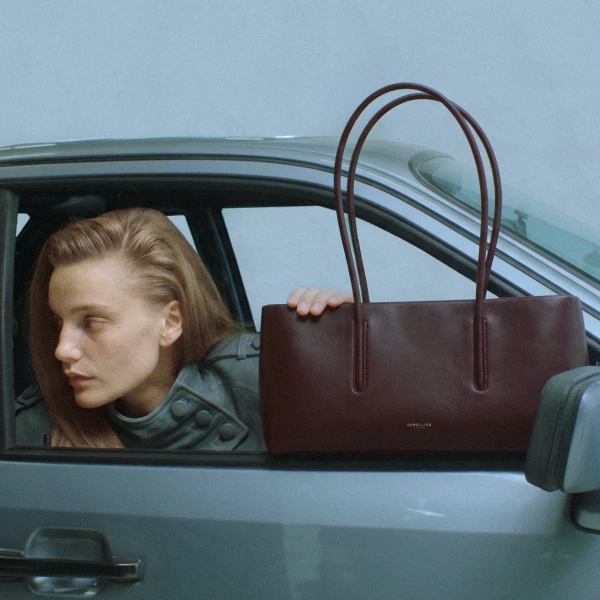 DeMellier The Stockholm Shoulder in Bordeaux Fine Grain Shoulder Bag, view 2 | Shoulder & Crossbody Bags | Luxury Shoes 