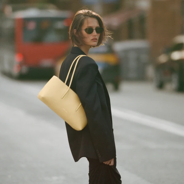 DeMellier The Stockholm Shoulder in Dune Fine Grain Shoulder Bag, view 2 | Shoulder & Crossbody Bags | Luxury Shoes 