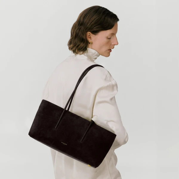 DeMellier The Stockholm Shoulder in Midnight Blue Suede Shoulder Bag, view 6 | Shoulder & Crossbody Bags | Luxury Shoes 