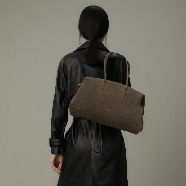 DeMellier The Stockholm in Hazel Suede & Hazel Smooth Tote Bag, view 2 | Totes & Top-Handle Bags | Luxury Shoes 
