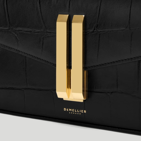 DeMellier The Vancouver Clutch in Black Large Croc-Effect Clutch Bag, view 2 | Clutch Bags | Luxury Shoes 