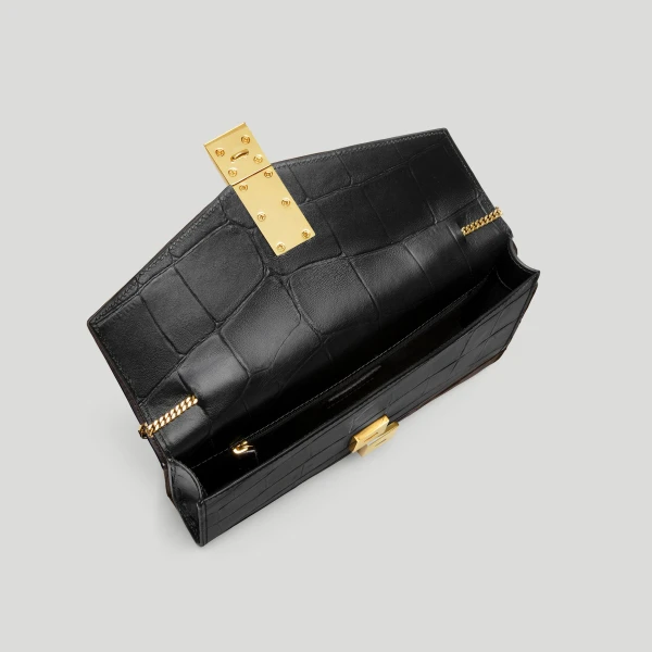 DeMellier The Vancouver Clutch in Black Large Croc-Effect Clutch Bag, view 3 | Clutch Bags | Luxury Shoes 