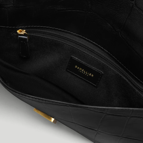 DeMellier The Vancouver Clutch in Black Large Croc-Effect Clutch Bag, view 4 | Clutch Bags | Luxury Shoes 