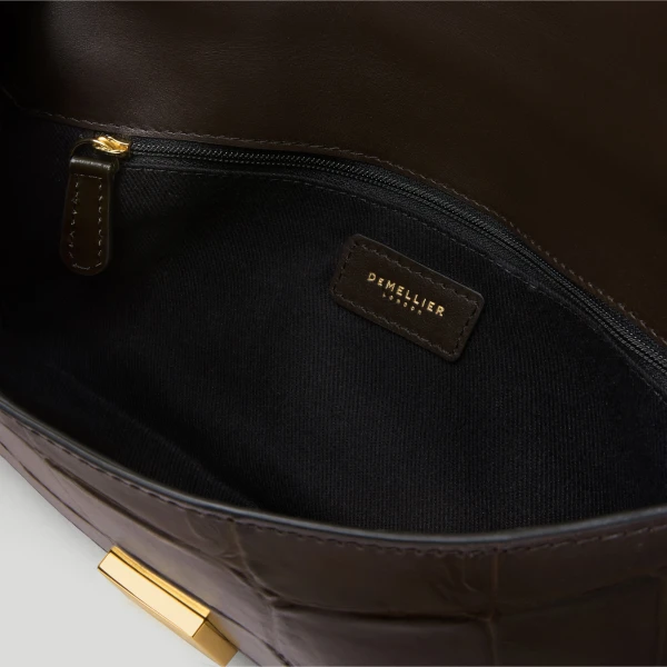 DeMellier The Vancouver Clutch in Dark Chocolate Large Croc-Effect Clutch Bag, view 5 | Clutch Bags | Luxury Shoes 