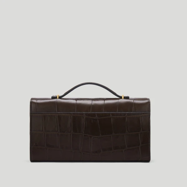 DeMellier The Vancouver Clutch in Dark Chocolate Large Croc-Effect Clutch Bag, view 6 | Clutch Bags | Luxury Shoes 